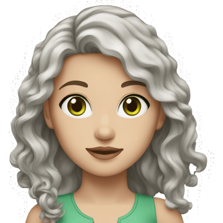 woman brown wavy hair green eyes super white skin emoji