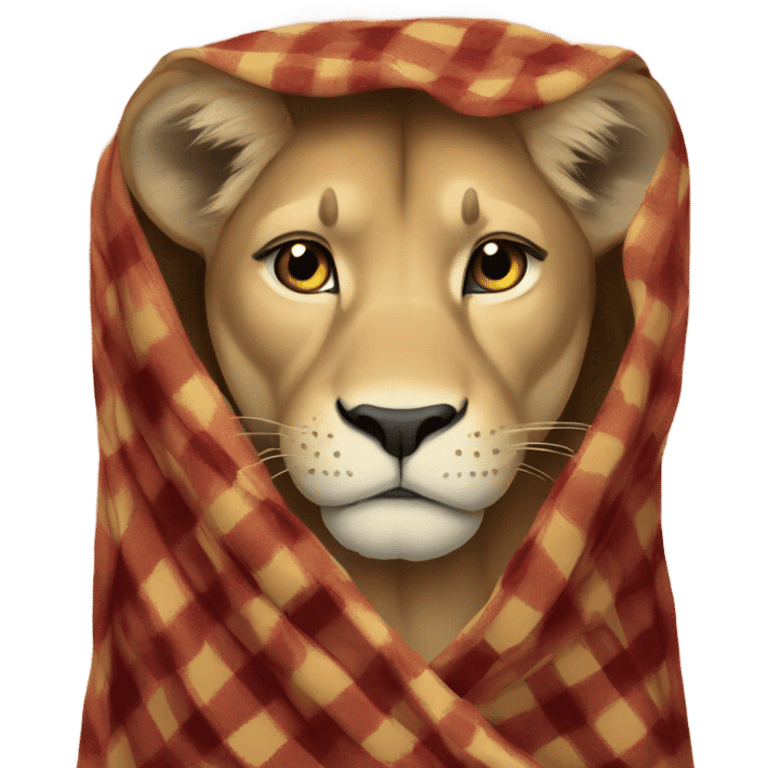 Sad lioness in a plaid blanket emoji