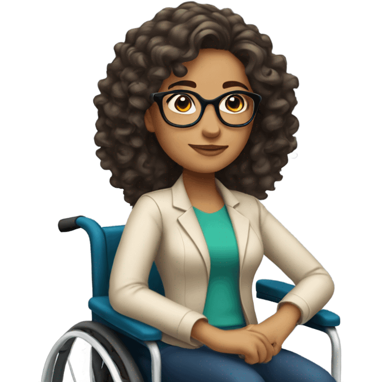 latina with long curly hair, wearing glasses, in a wheelchair emoji