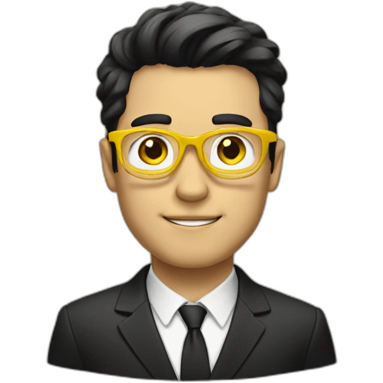 white guy with yellow tinted glasses and black hair wearing a suit  emoji