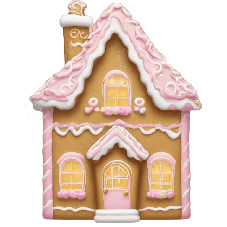 light pink and gold and white gingerbread house emoji