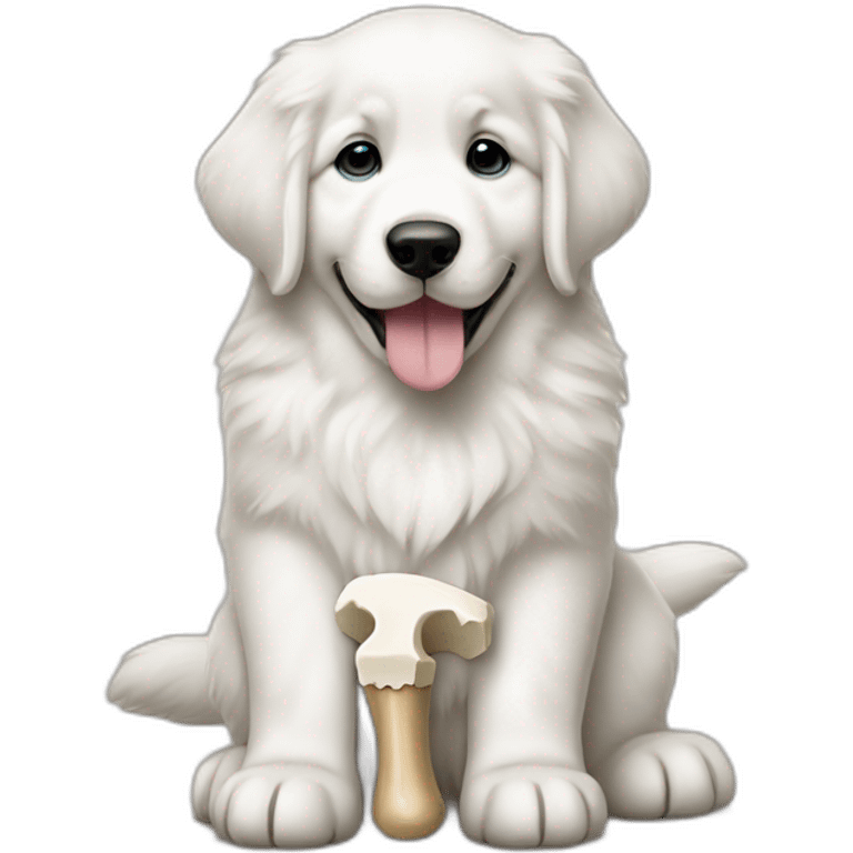 Great pyrenees puppy with a bone treat emoji