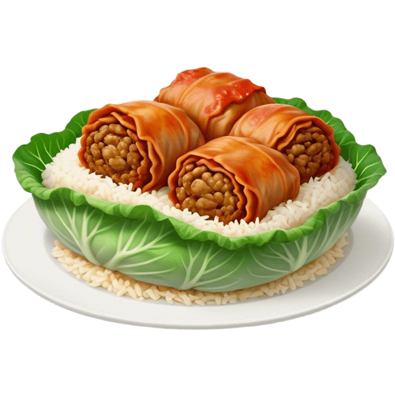 Cinematic Realistic Go≈ÇƒÖbki Dish Emoji, featuring cabbage rolls stuffed with rice and meat rendered with lifelike detail and inviting, homey lighting. emoji