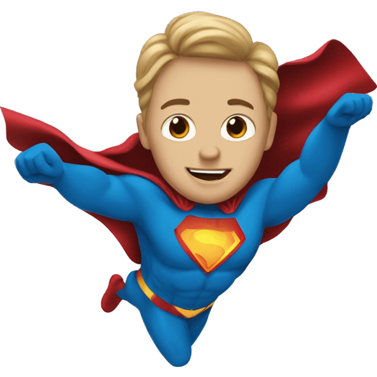 flying superhero in a blue suit with a developing cape emoji