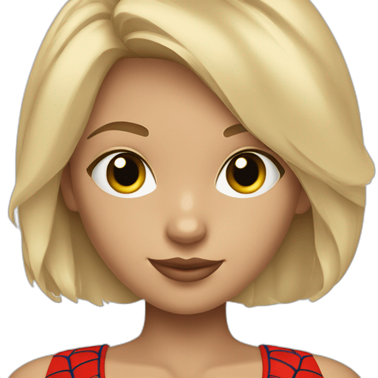 tanned blonde girl with bobbed hair and bleu eyes with spider man mask emoji