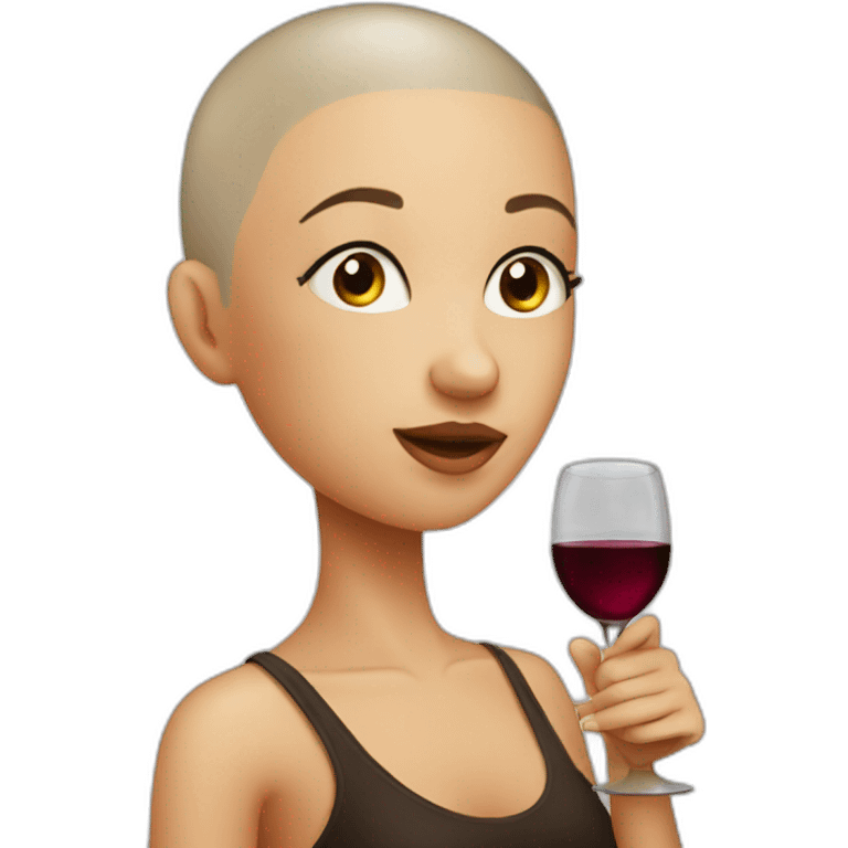 girl with shaved head drinking from a wineglass emoji