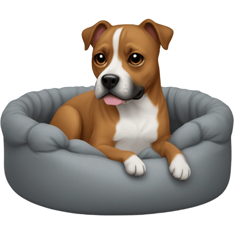 Staffie dog in small bed emoji