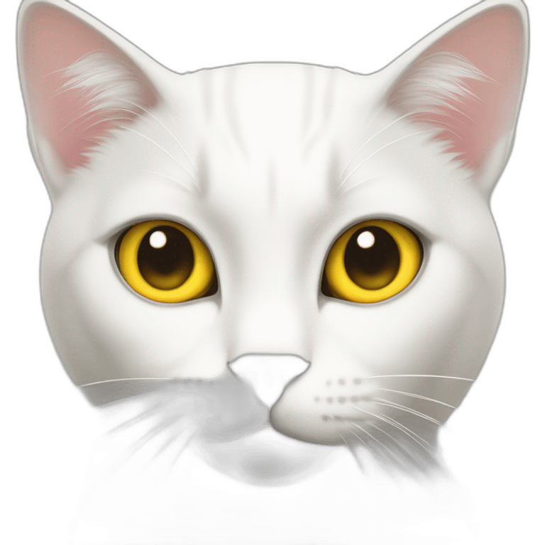 White cat with grey on top of head and yellow eyes emoji