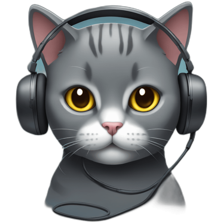 Dark Grey British short hair cat wearing gaming headset emoji