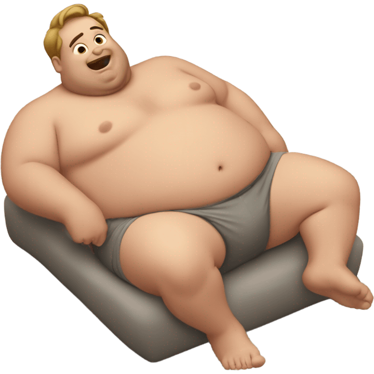 Fat man shirtless on his stomach, feet up emoji