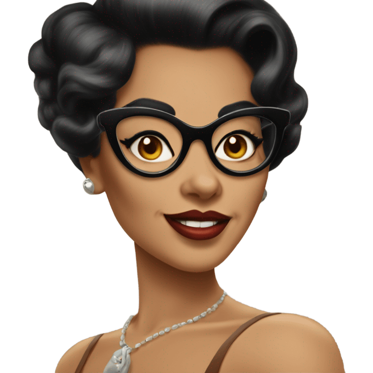 pin-up brown woman with black hair wearing 50s cat eye glasses  emoji