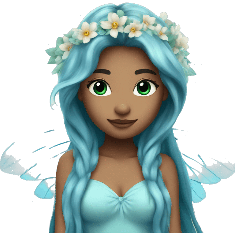 Beautiful, flower, fairy, blue, turqoise, silver, long hair, big wings emoji