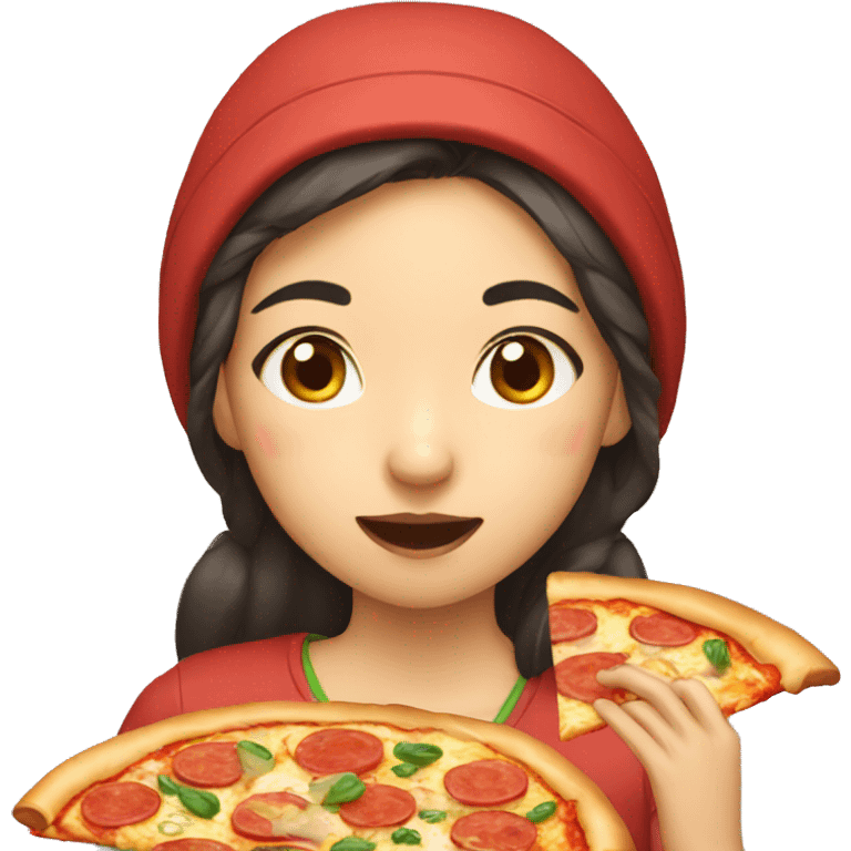 asian girl eating pizza emoji