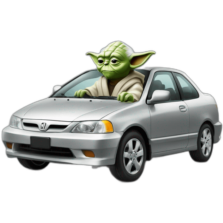 Yoda driving a silver 2001 Honda civic (he had too much ketamine) emoji