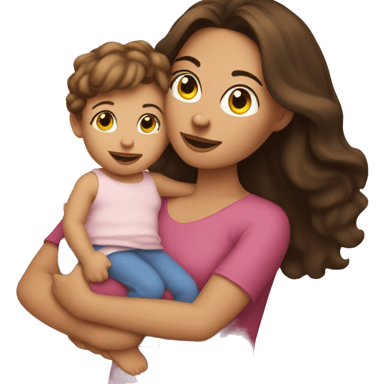 fair skinned brunette woman holding toddler emoji