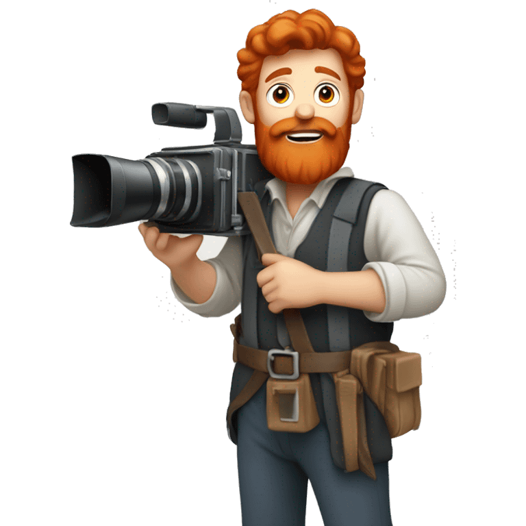 A peasant with a red beard, holding a movie camera in his hands emoji