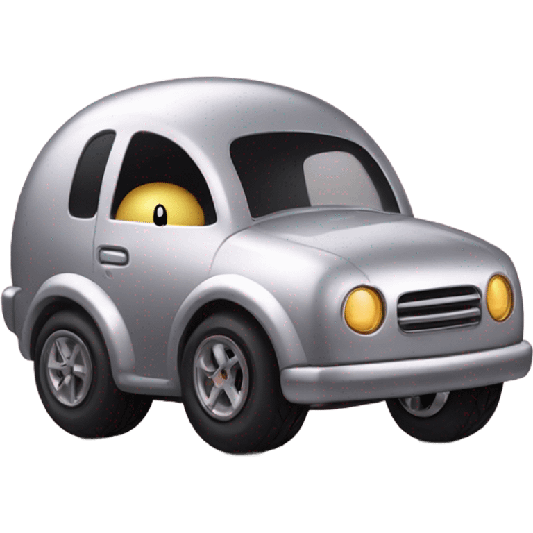 Metal cute black eyes Kirby ball driving on 4 car wheels emoji