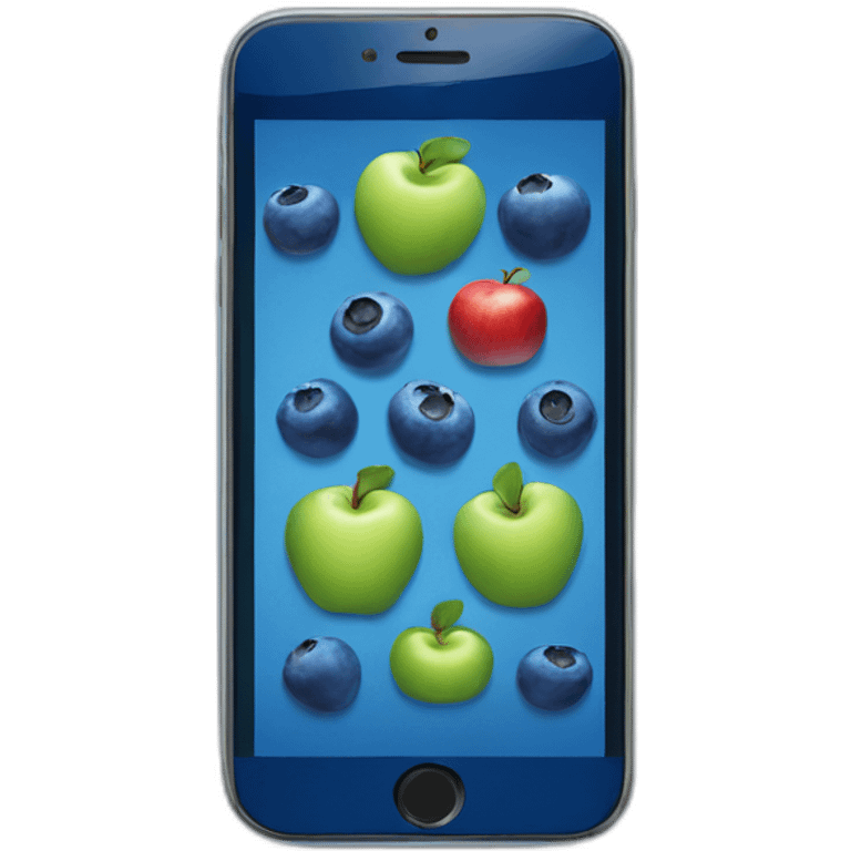 blueberry phone with apple on the screen emoji