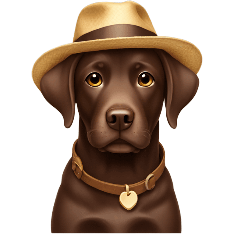 Chocolate Labrador wearing a hat emoji