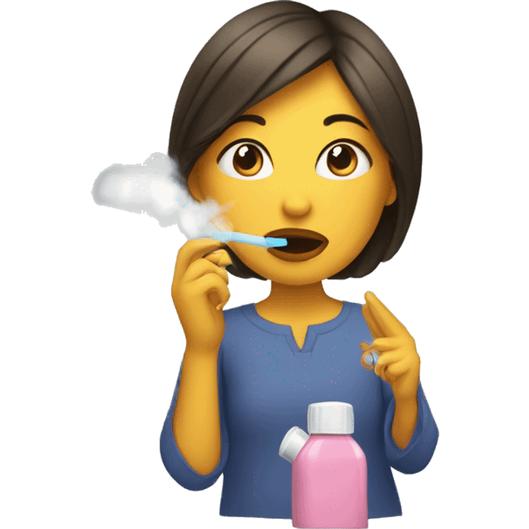 Mujer con con niño en sus piernas y un inhalador emoji