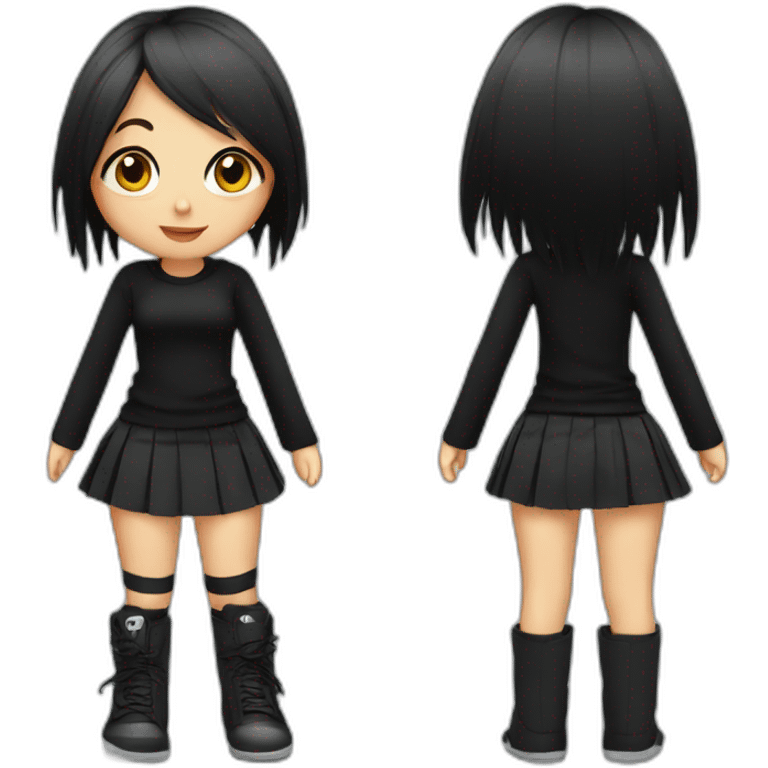 full body curvy emo girl sits black skirt emoji