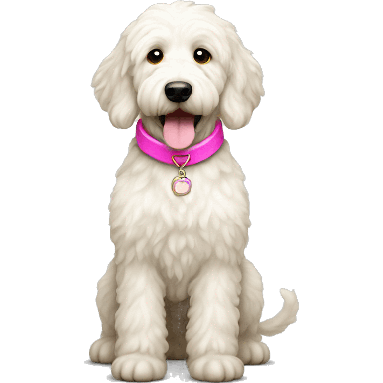 White goldendoodle with pink collar  emoji