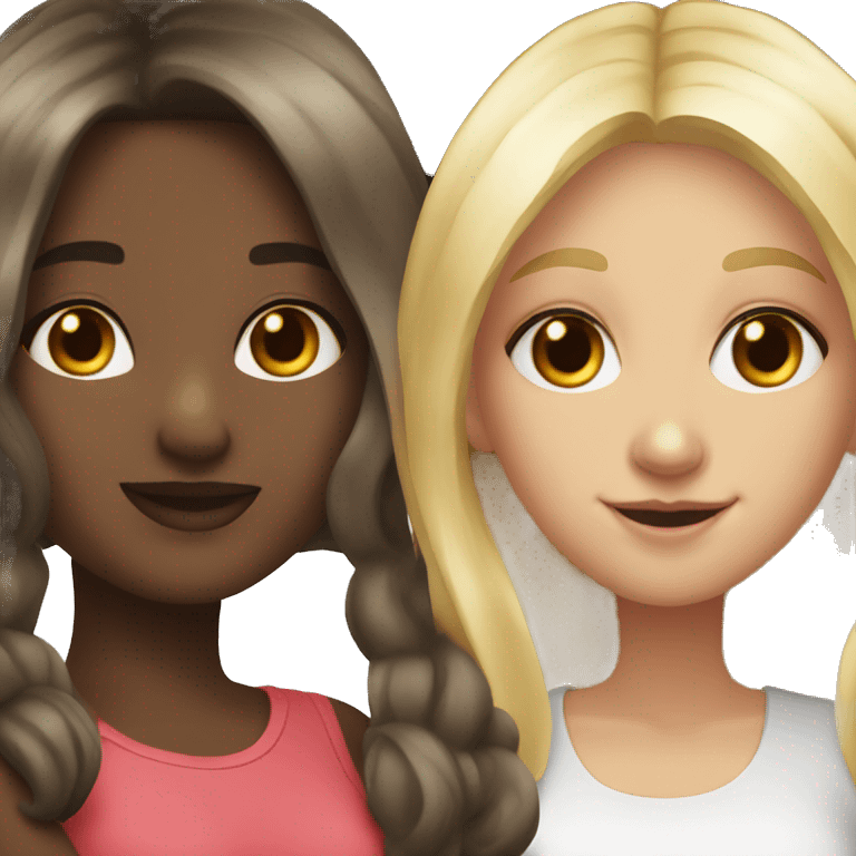 Blonde girl and dark brown hair girl posing for a photo  emoji