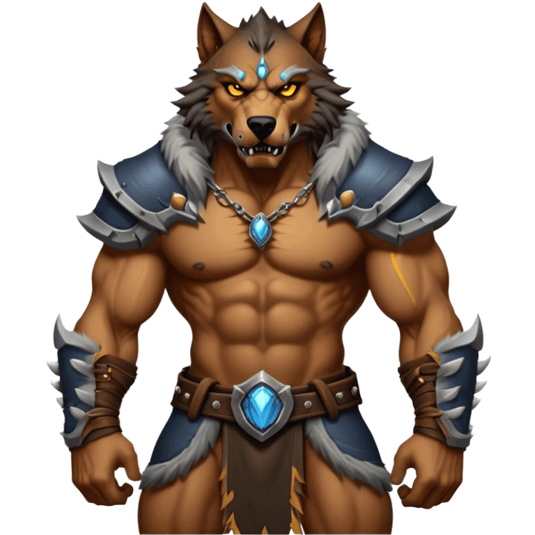 Cinematic Realistic WoW Worgen Portrait, captured in a dynamic, battle-ready stance, muscles rippling beneath his wild fur and tanned skin. His fierce, amber eyes and determined features, set against consistently detailed, worn leather attire, are rendered with dramatic natural lighting and high shine, embodying the raw, relentless fury of a worgen warrior in combat. emoji