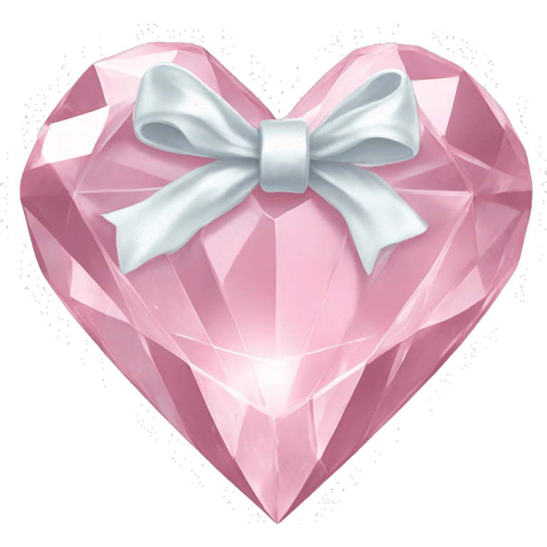 Pastel pink diamond crystal heart with white bow emoji