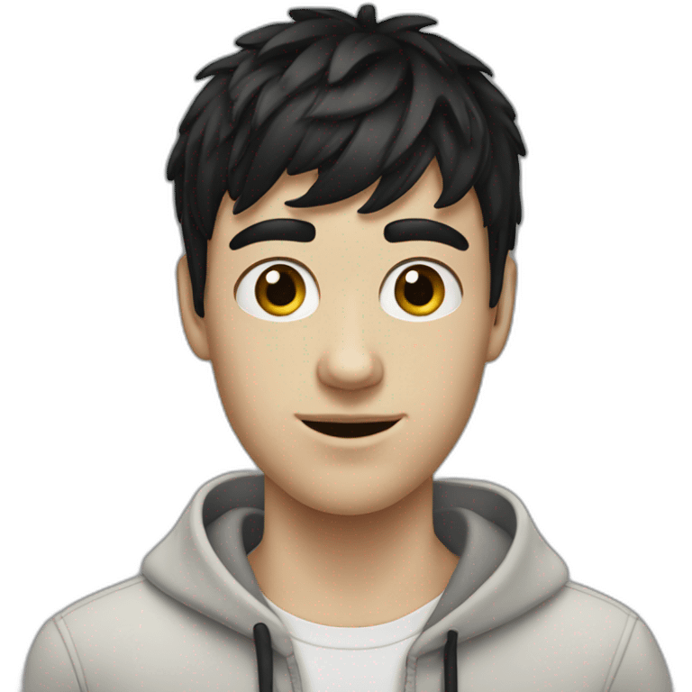 realistic white teenager guy with black bangs emoji