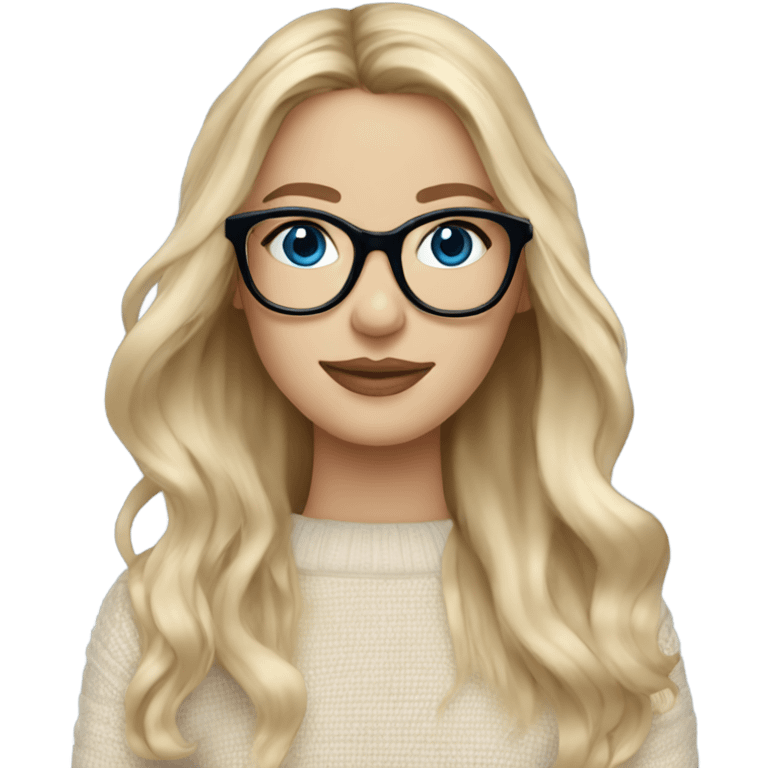 Blonde balayage long hair white women beige sweater blue eyes wearing glasses  emoji