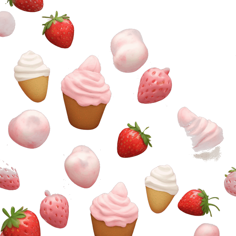 Light Pink strawberries and cream birthday cake  emoji