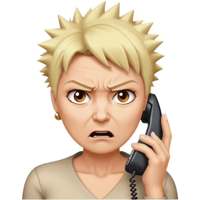 Short Blonde spikey mature woman on the phone angry emoji