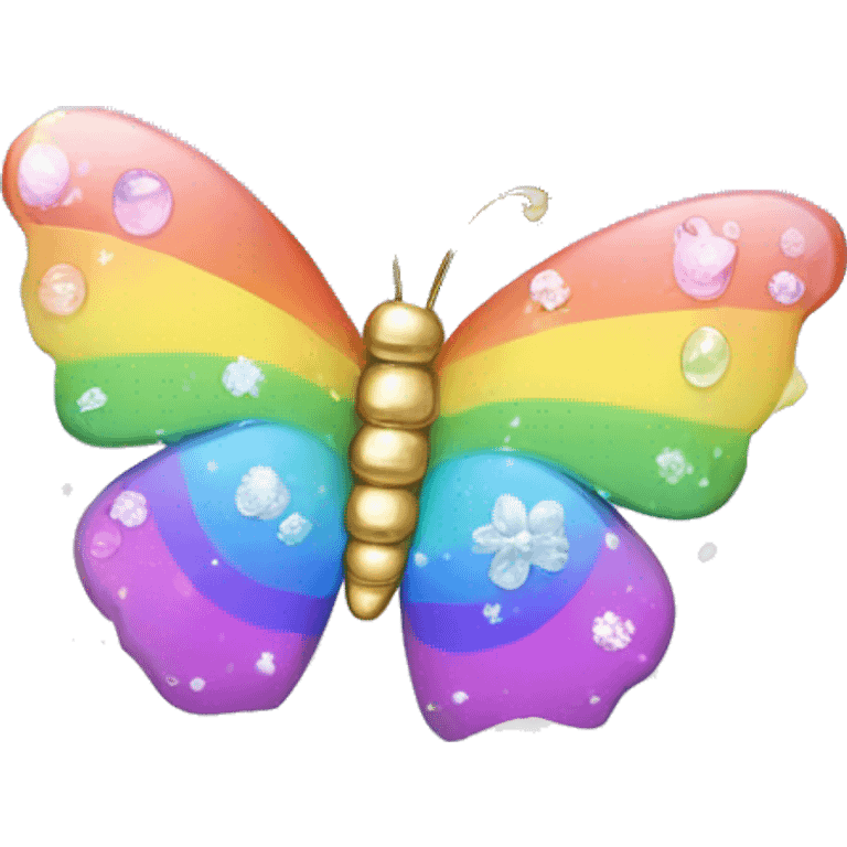 Kawaii rainbow pastel bedazzled butterfly in a garden snow globe  emoji