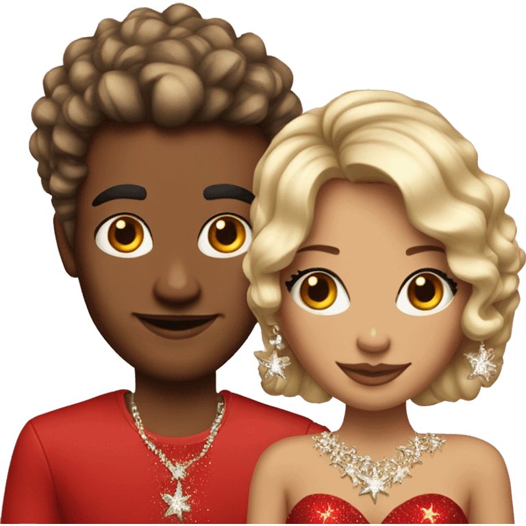 elegant couple girl with stars on hair and bling red dress emoji