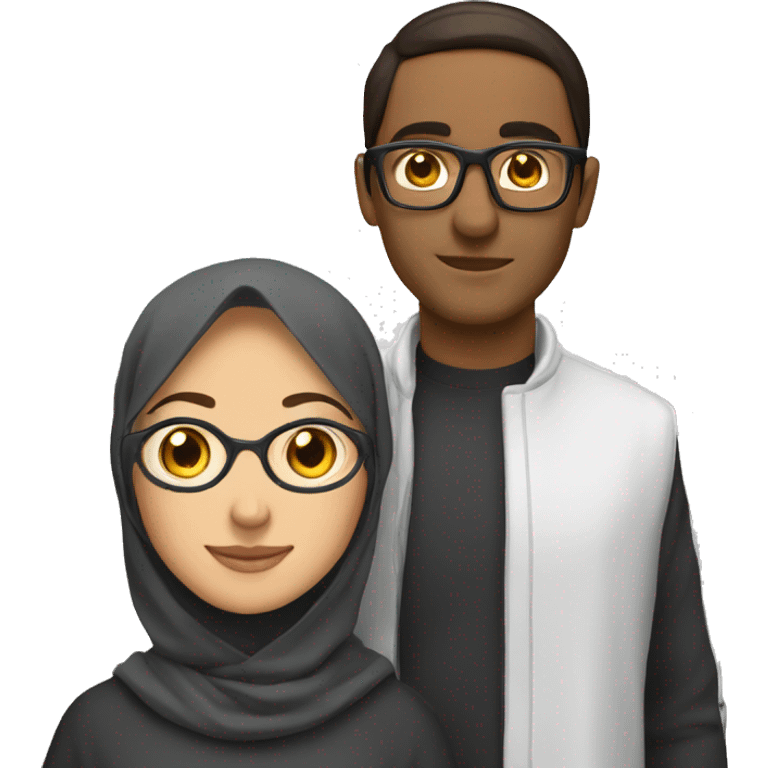 A brune couple wearing glassand the girl wearing hijab emoji