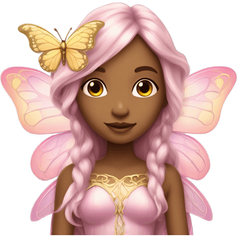 Beautiful, flower, fairy, pink, gold, silver, long hair, butterfly wings emoji