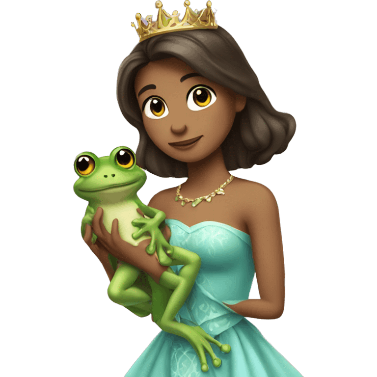 Brunette princess holding frog prince emoji