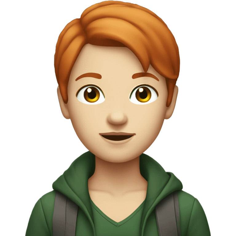 Redhead with short hair by the shoulders in layers, with dark green eyes emoji