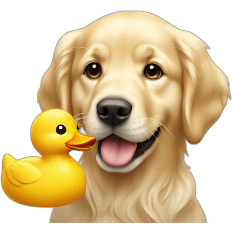 English-cream-golden-retriever with toy duck emoji