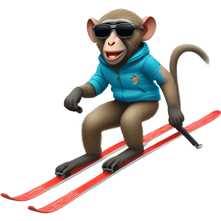 Baboon wearing sunglasses riding skis  emoji