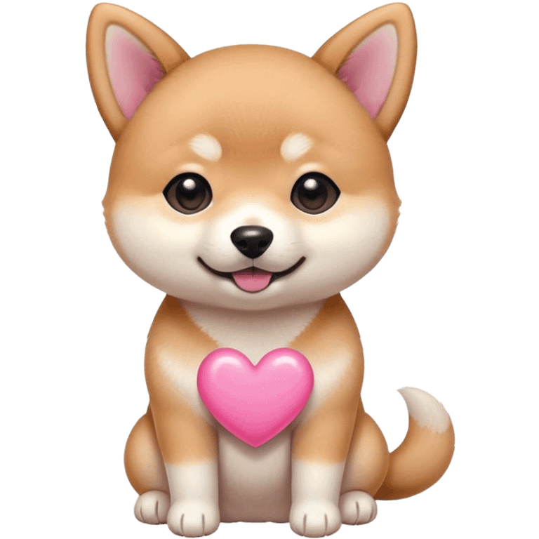 The baby shiba dog with a pink heart emoji