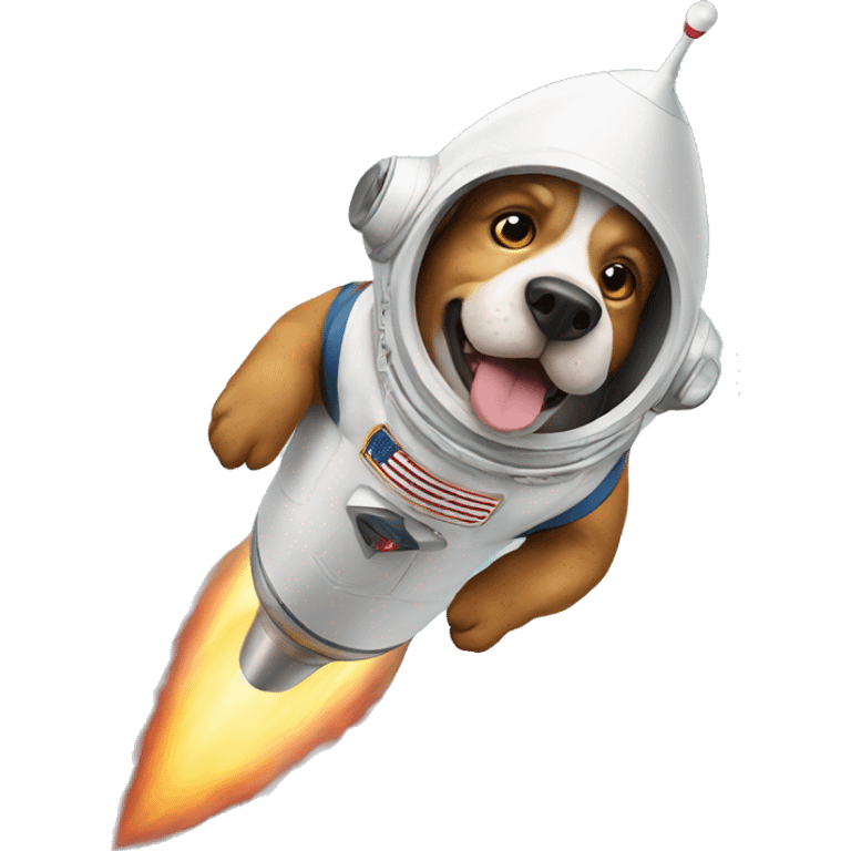 dog astronaut flies away on a rocket. emoji