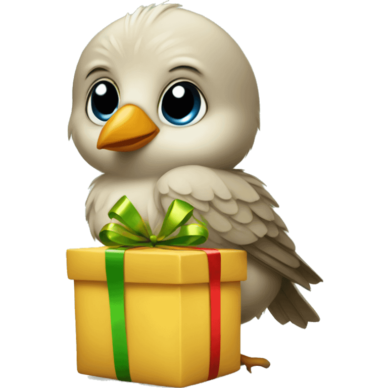 Baby bird holding Christmas present emoji