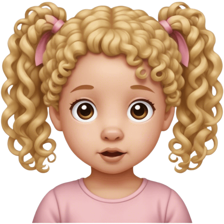 toddler with light skin and two pig tails and curly hair  emoji