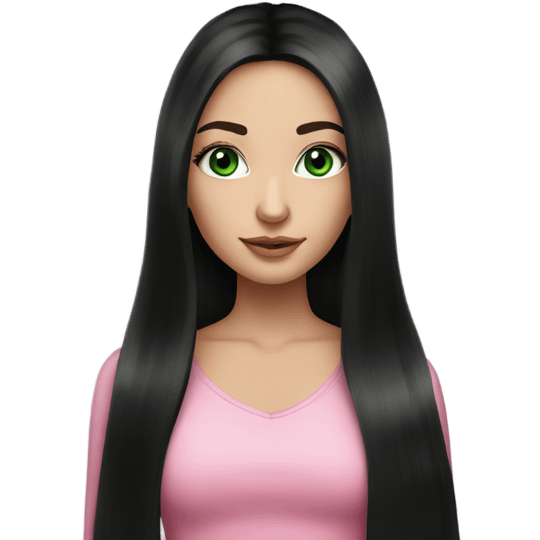 Beautiful Russian girl green eyes very long black hair pink clothes  emoji