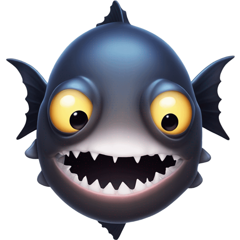 Anglerfish with a glowing lure hanging from its forehead, sharp teeth, and big eyes. emoji