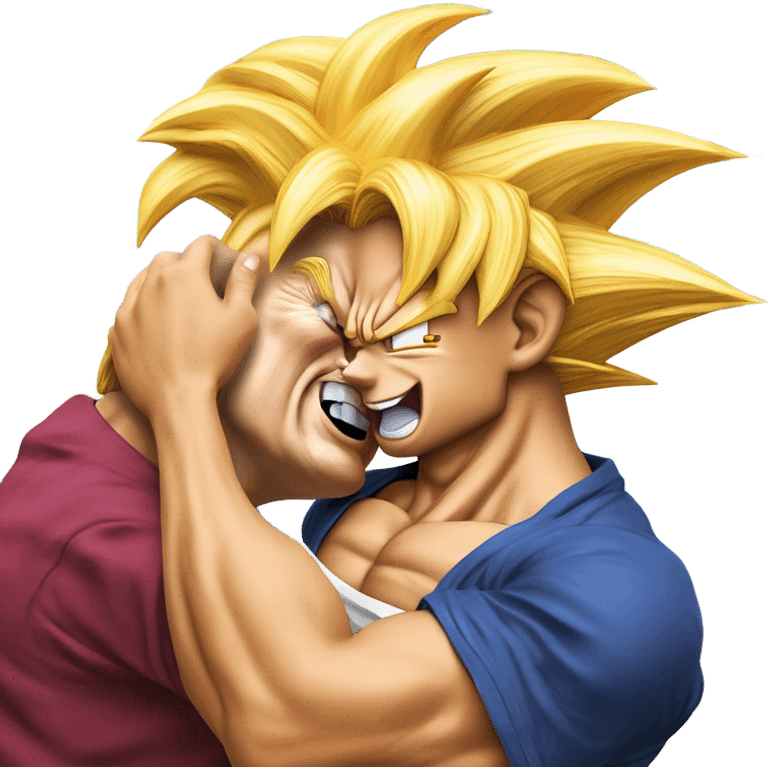 Goku from Dragon Ball, Z, kissing a photo realistic Donald Trump at the beach emoji