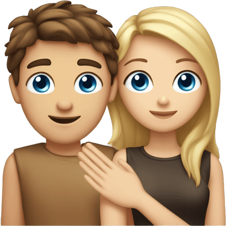 girl with guy, blue-eyed blond guy, brown-eyed brunette girl, love, palm in palm emoji