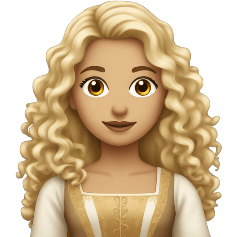 Pretty blonde woman with brown eyes, long curly hair, eyelashes, wearing Renaissance attire emoji